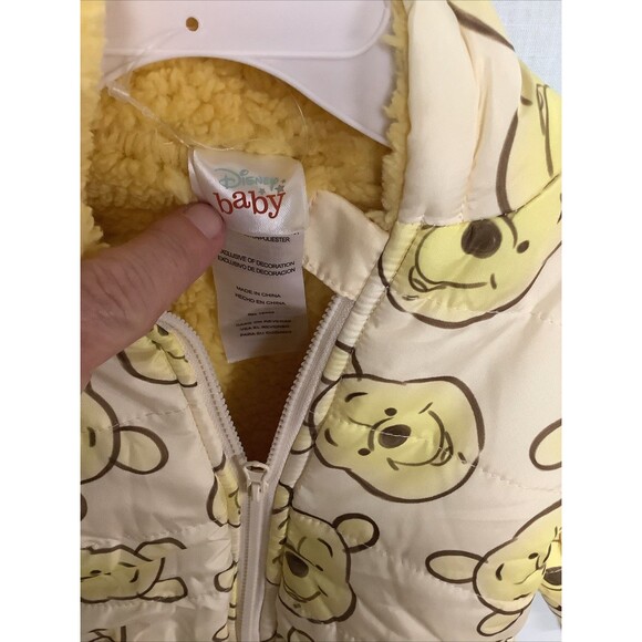 Disney Baby Winnie the Pooh yellow fleece lined full zip snow suit AOP size 3-6m - Picture 3 of 4